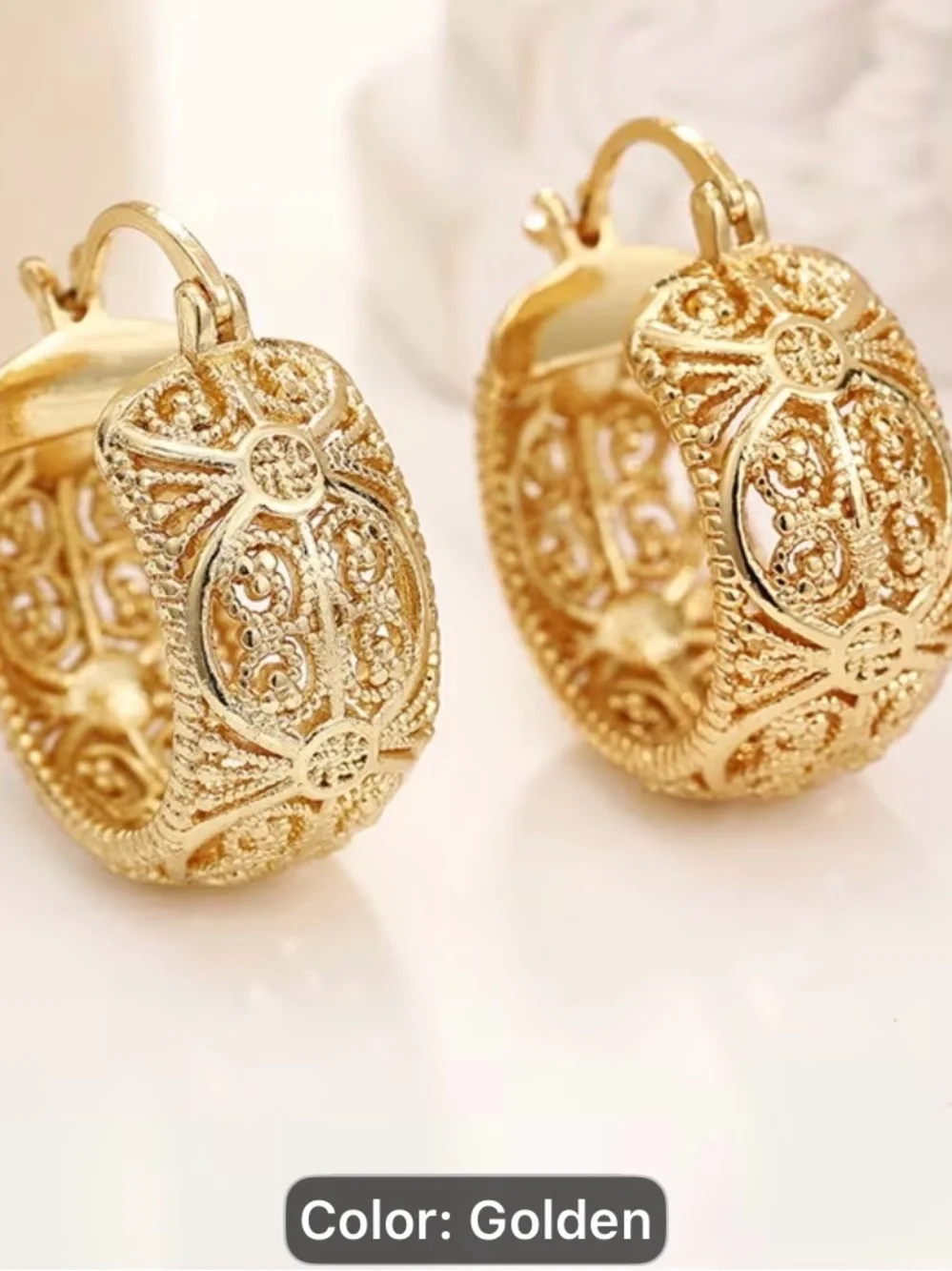 Middle Eastern Style Filigree Golden Filigree Hoop Earrings